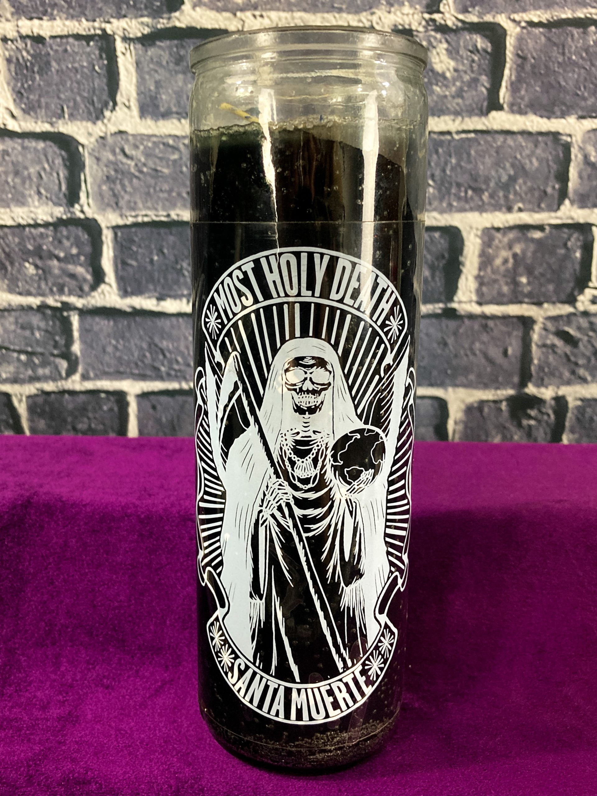 Santa Muerte 7-Day Glass Candle, Black