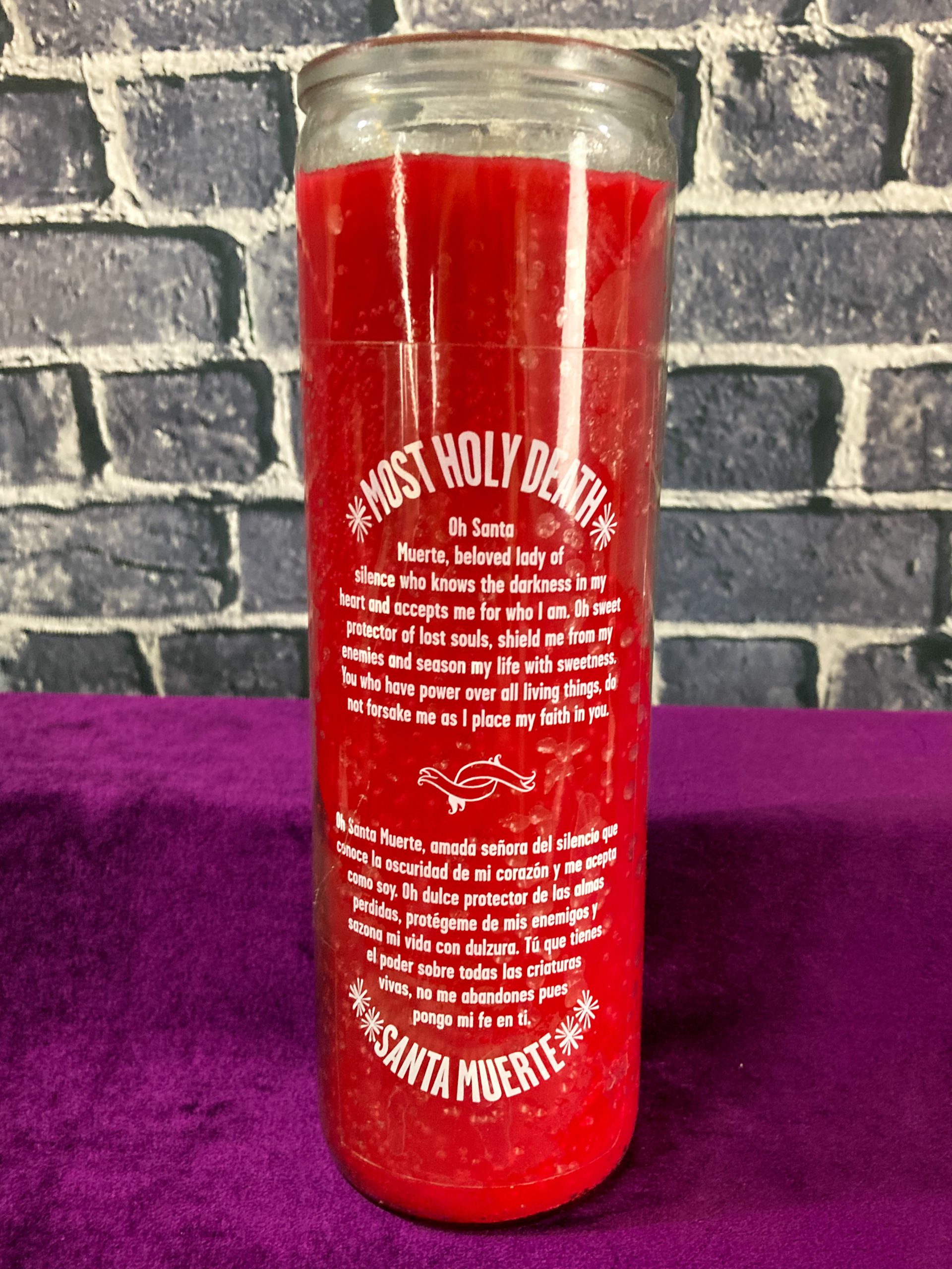 Santa Muerte 7-Day Glass Candle, Red - Image 2